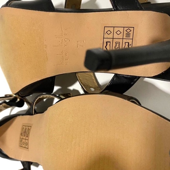 NICOLE MILLER Selty Black Gold Strap Studded Pointy Toe Heels Pumps - Picture 10 of 13